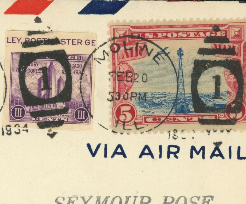Moline US Army Emergency Service 1934 Airmail Scandal Cover 8c Postage #C11