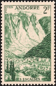 Andorra (French) #125  MOG - 2fr Les Escaldres Spa (1955)