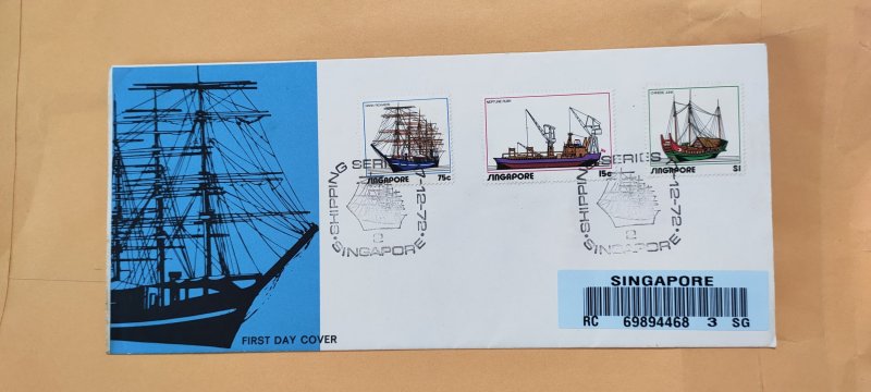 1972 SINGAPORE U/A REGISTERED FDC ON SHIPPING SERIES