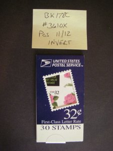 BK178C, Scott 2492b, 32c Pink Rose Pos 11/12 Invert #3610X, MNH Makeshift MDI