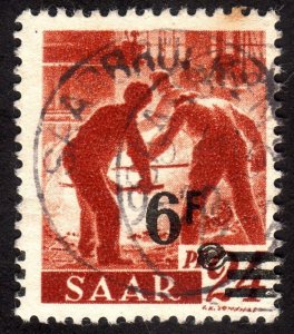 1947, Saar, 6Fr, Used, Sc 182, Mi 233ZII