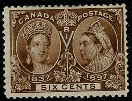 CANADA QV 1897 JUBILEE ISSUE 6c BROWN MINT UNUSED(MH) SG129 Wmk.none P.12 VGC