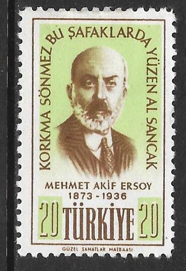 Turkey 1219: 20k Mehmet Akif Ersoy, MH, F-VF