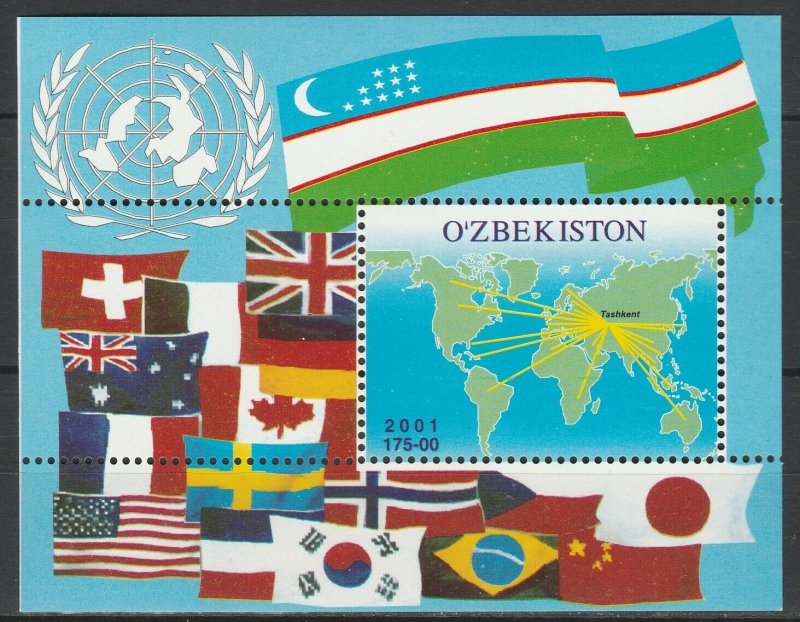 Uzbekistan 2001 Flags, Map MNH Block