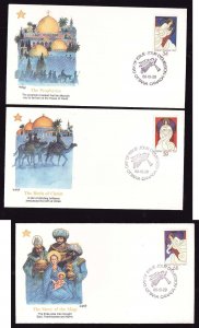 Canada-Sc#1113-15-stamps on three Fleetwood FDCs-Christmas-1986-