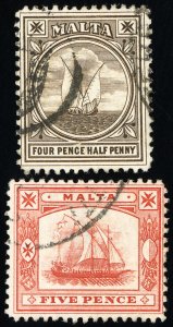 Malta Stamps # 15-16 Used VF Scott Value $38.00