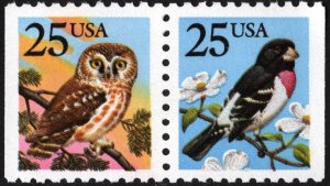 SC#2284-85 25¢ Owl & Grosbeak Booklet Pair (1988) MNH