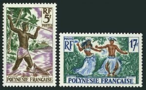 Fr Polynesia 193-194,MNH.Michel 16,18. Spear fishing,Tahitian dancers,1960.