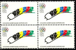 1461, Mint NH UNTAGGED ERROR Block of Four Bobsled Stamps - Stuart Katz