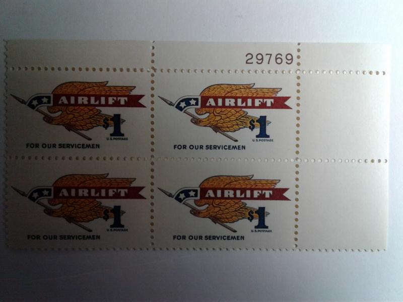 SCOTT # 1341  AIRLIFT MILITARY PARCEL 1 DOLLAR PLATE BLOCK BEAUTIFUL GEM  !!