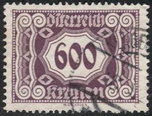 AUSTRIA 1923  Sc J122 Used 600k Postage Due  VF