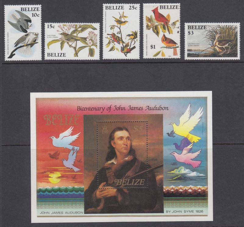 Belize Sc 750-756 MNH. 1985 Audubon Birth Centenary, cplt set, Birds