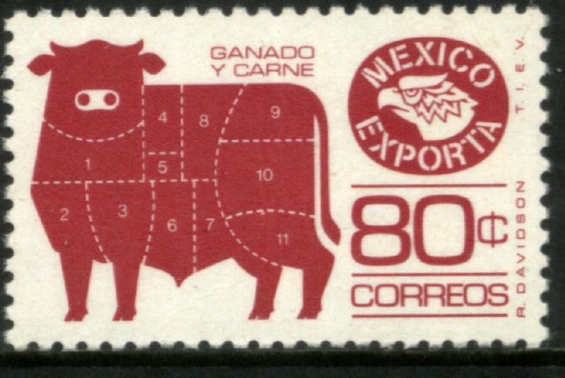 MEXICO EXPORTA 1113a, 80cts. Cattle Meat PAPER 1 PERF 11 MINT, NH. VF.