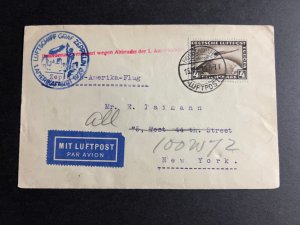 1929 Germany Graf Zeppelin Airmail Cover Friedrichshafen to New York NY USA