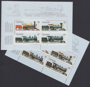 COLOUR VARIETY = LOCOMOTIVES = Pair  of Souvenir Sheets Canada 1984 #1039a ec442