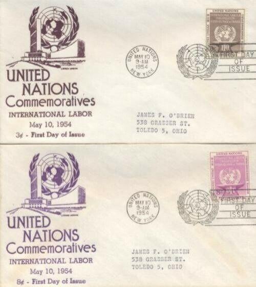 UN #25/26 ILO 1954 - Anderson set of 2