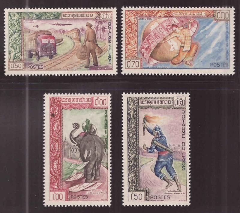 LAOS Scott 77-80 MNH** marvelous mail messenger set w tropical gum