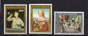 GABON 1982-1983 PAINTINGS SET OF 3 STAMPS MNH