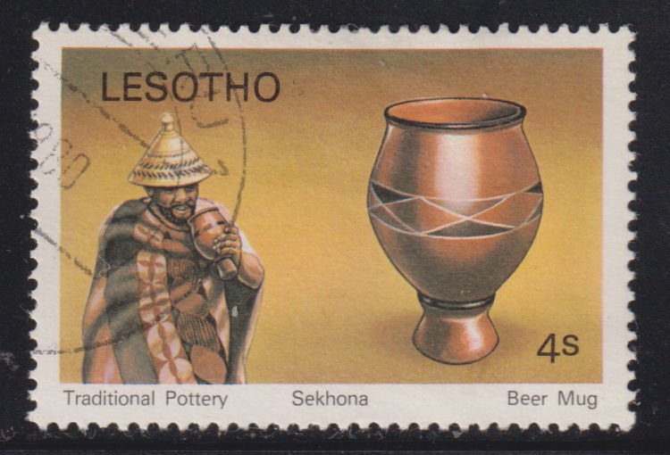 Lesotho 297 Beer Mug & Man Drinking 1980