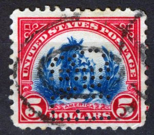 USA, 1923 Head of Freedom 5 USD, carmine/blue, Scott#573, Perforation: 11