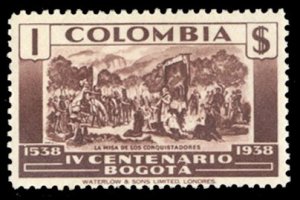 Colombia #463 Cat$50, 1938 1p red brown, lightly hinged