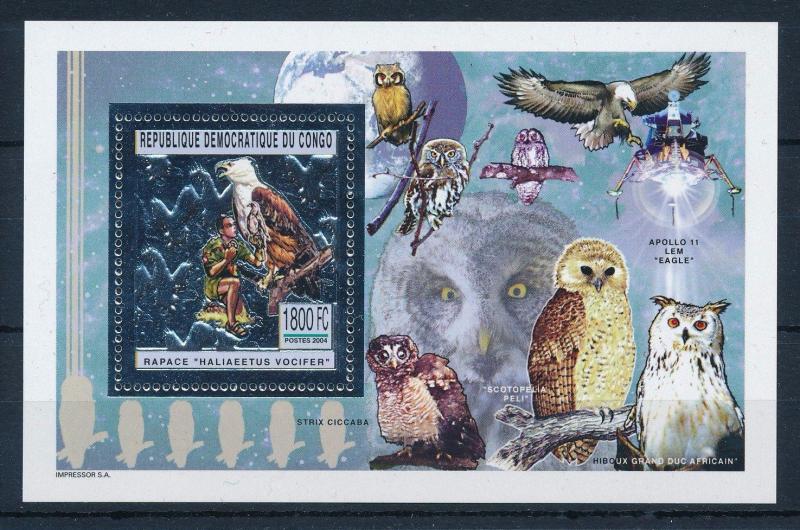 [33047] Congo Kinshasa 2004 Birds Vögel Oiseaux Scouting Silver foil MNH Sheet