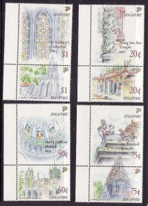 Singapore-Sc#588-95- id8-unused NH set-Churches-Worship-1991-