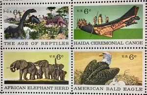 1387-1390 Natural History -Dinosaur, Eagle, Elephant  MNH 6 c Sheet of 32  1970