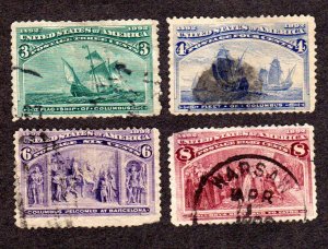 Scott # 232, 233, 235, 236,  used.  2018 Cat = $ 55.50  Lot 200560 -01