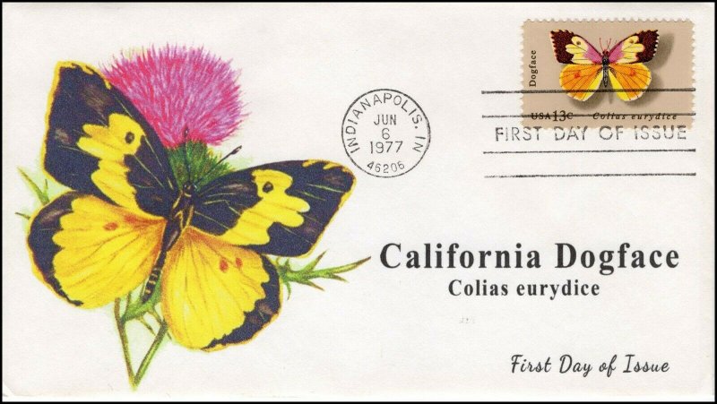 AO-1714,1977, Dogface Butterfly, Add-on Cachet, FDC, SC 1714,