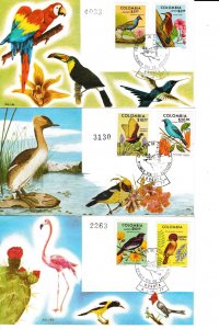 Colombia # 858-859, C644-647, Colorful Birds, First Day Covers.