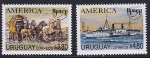 Uruguay # 1543-1544, Stagecoach and Paddlewheeler, NH, 1/2 Cat.