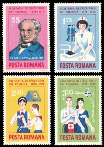 Romania 1976 Red Cross Scott #2617-2619, C199 Mint Never Hinged