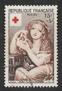 SMI) 1954 FRANCE, RED CROSS, PAINTING, girl with doves, USED