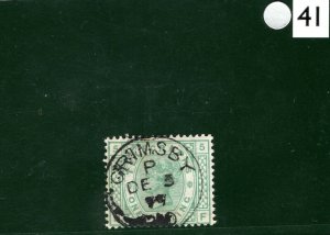 GB QV TELEGRAPHS SG.T8 1s Green Plate 5 GRIMSBY 1877 CDS Used Cat £50+ S2WHITE41