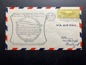 1933 USA Zeppelin Cover Washington DC to Cleveland OH Akron Crash Memorial