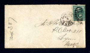 # 207 cover from Box 387, Clinton, MA to Lynn, MA dated 4-5-1882