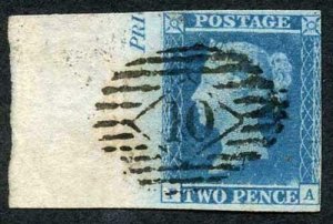 1841 2d Blue (PA) Plate 3 Superb MARGINAL Inscription