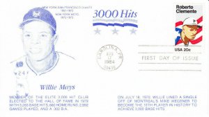DBC Cachet Willie Mays 1st Day #2097 Roberto Clemente Baseball 3000 Hits 1984