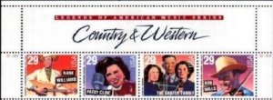 1993 29c Country & Western Music, Top Strip of 4 Scott 2771-74 Mint F/VF NH