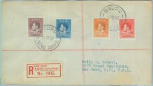 83399 - NAURU - Postal History -  REGISTERED COVER to the USA 1937