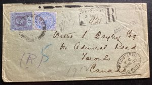 1903 Singapore Straits Settlements Registered Cover To Toronto Canada Wax Seal