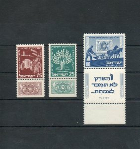 Israel Scott #48-50 1951 JNF Set of Full Tabs MNH!!