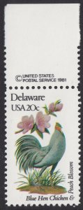 US 1960/1960a State Birds & Flowers Delaware 20c copyright single U MNH 1982