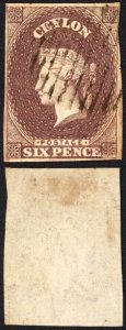 Ceylon SG6 6d Purple Brown Four Margins Cat 140 pounds