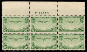 C21  U.S. Airmail TOP Plate Block Mint, o.g., never hinged 