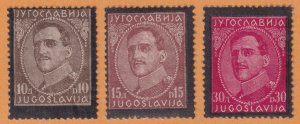 YUGOSLAVIA 112, 113 AND 115 MINT HINGED OG * 1934 KING ALEXANDER MEMORIAL ISSUE