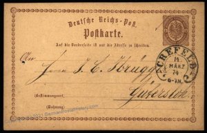 Germany 1874 Crefeld Hufeisen Horseshoe Cancel 1st Postal Card Cover 105390