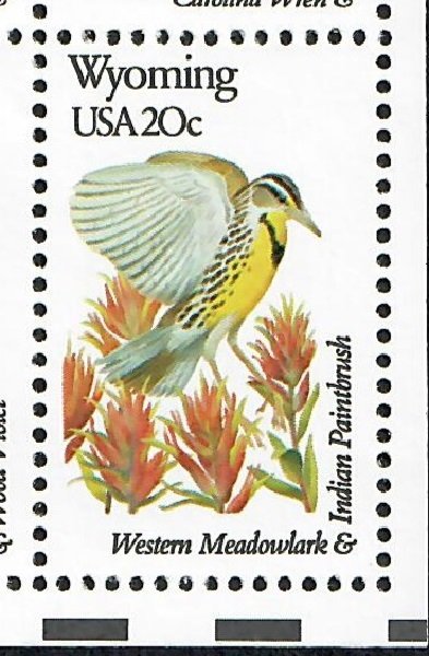 2002A Wyoming Birds and Flowers MNH single bullseye perf 11.25 x 11