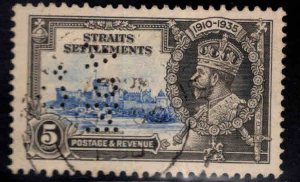 Straits Settlements Scott 213 Used Silver Jubilee 1935 Perfin